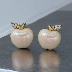 New Iridescent Pearl and Crystal Apple Teacher Gift Earrings Back To School